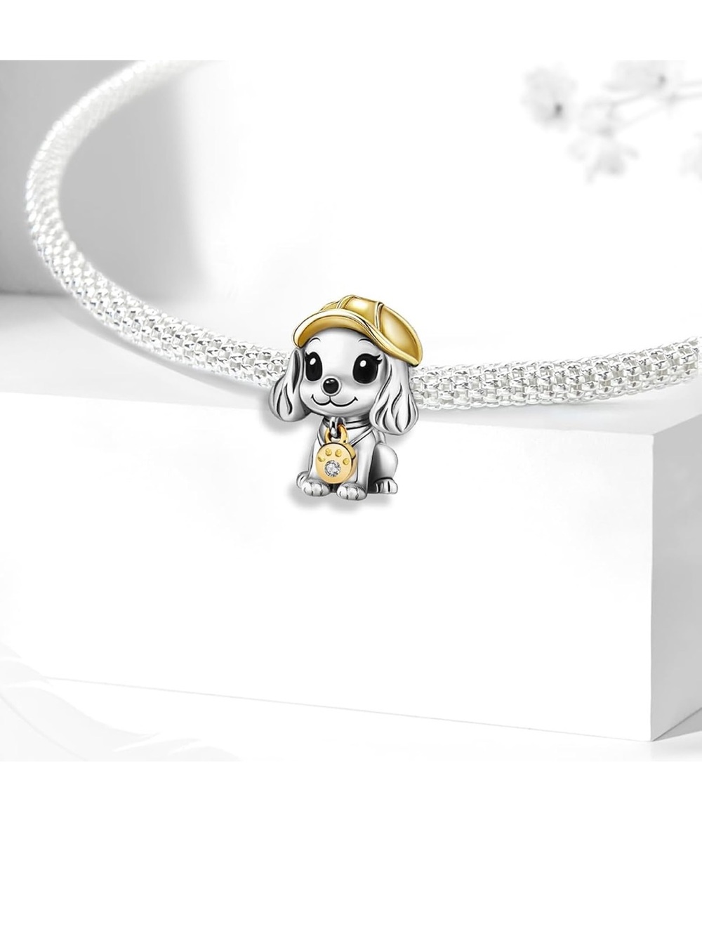 Puppy Charm with Moving Paw Print Dangle & Gold Hat